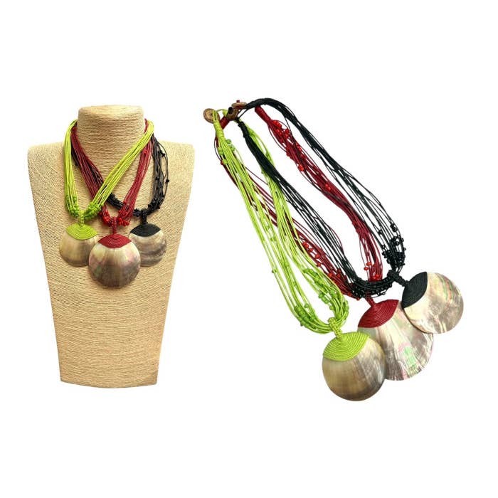 DK Hawaii - Wholesale Pendant/Charm Necklace - Round Mother Of Pearl Shell Pendant With Wax Cord Necklace1