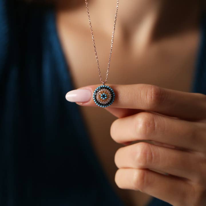 925 Sterling Silver Rose Domed Evil Eye Necklace for wholesale by Valubia