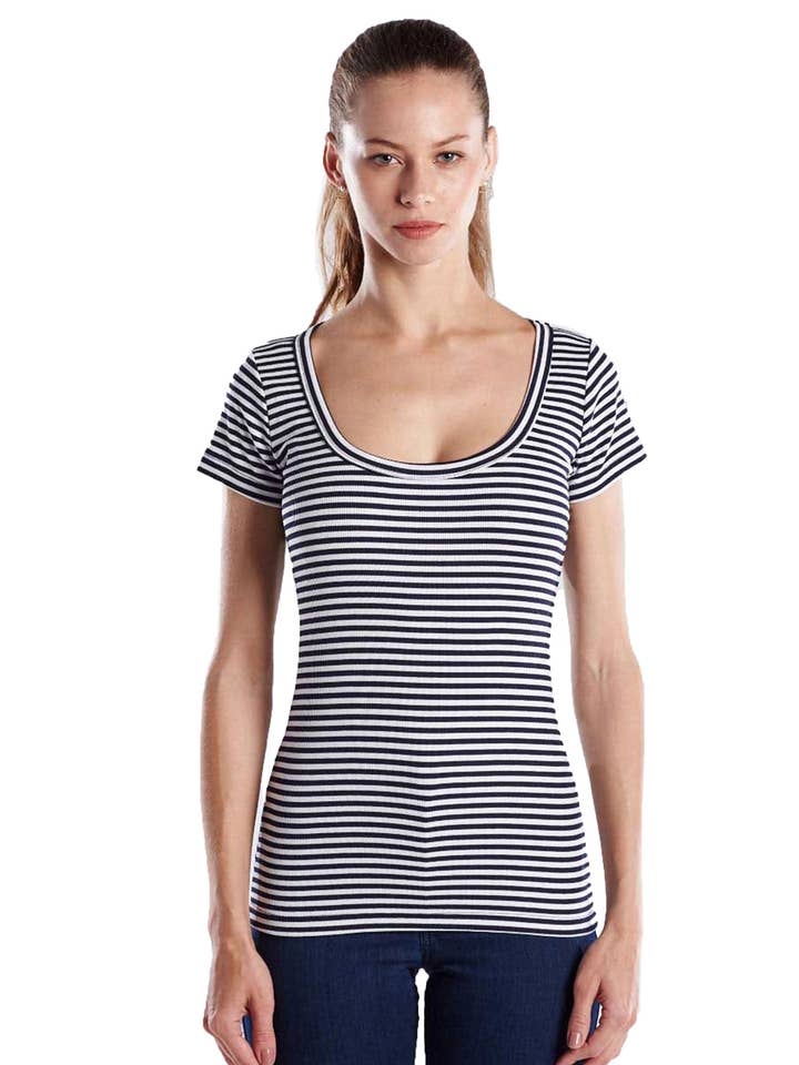 Striped Short Sleeve Scoop Neck for wholesale by US Blanks