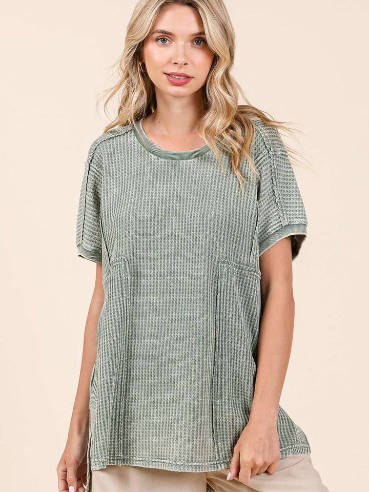mittoshop - Wholesale Tunic - Women's - MINERAL WASH WAFFLE KNIT SEAM DETAIL TUNIC TOP12