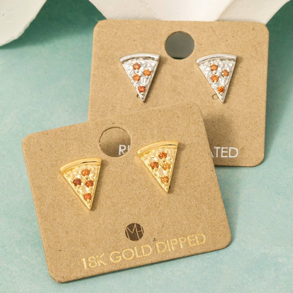 Fame Accessories - Wholesale Stud/Post Earrings - Gold Dipped Cz Pave Pizza Stud Earrings0