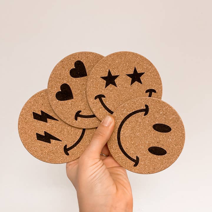 Johnson Livings LLC - Wholesale Coasters - Smiley Cork Coasters