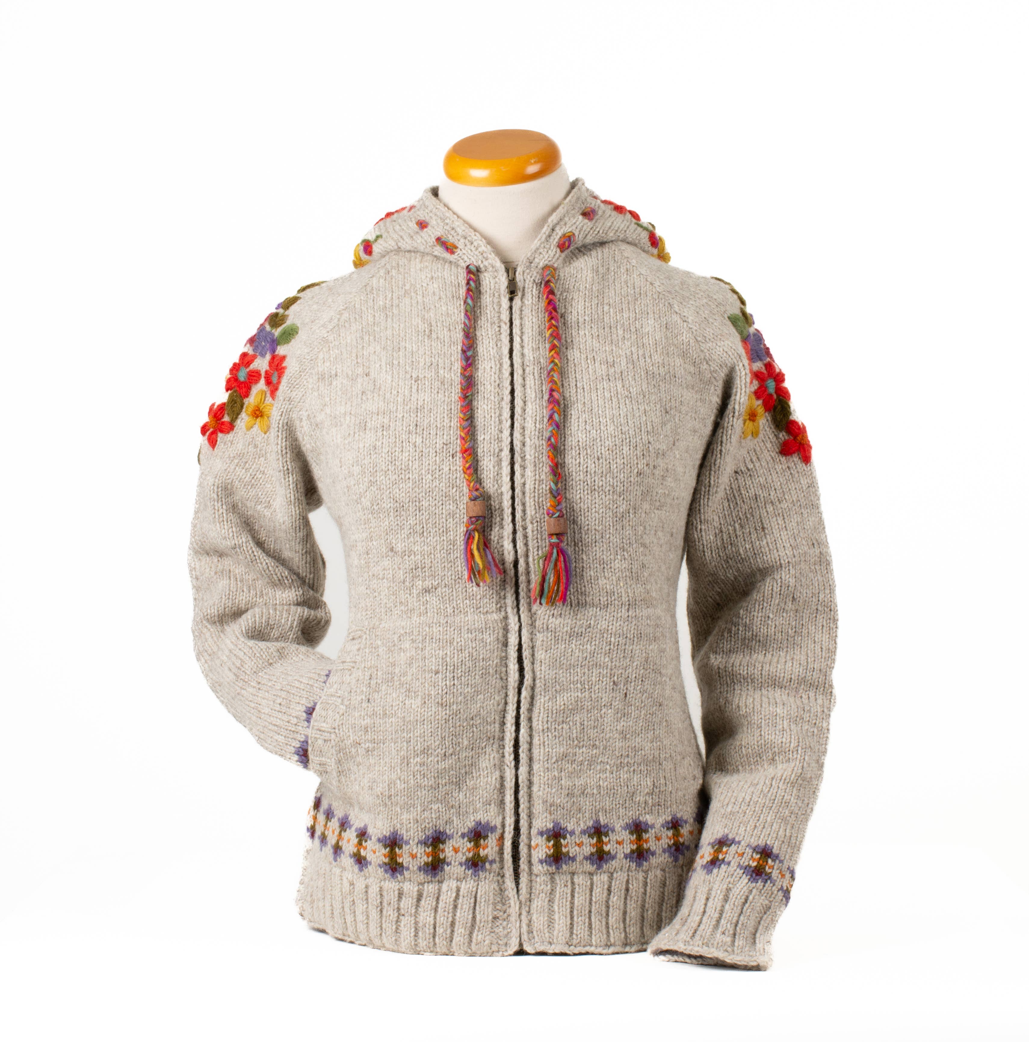 Lost Horizons Knitwear – Ships from USA - Wholesale Knit Sweater - Women's - Wildflower Wool Zip Hoodie Sweater – Embroidered Knit Jacket3