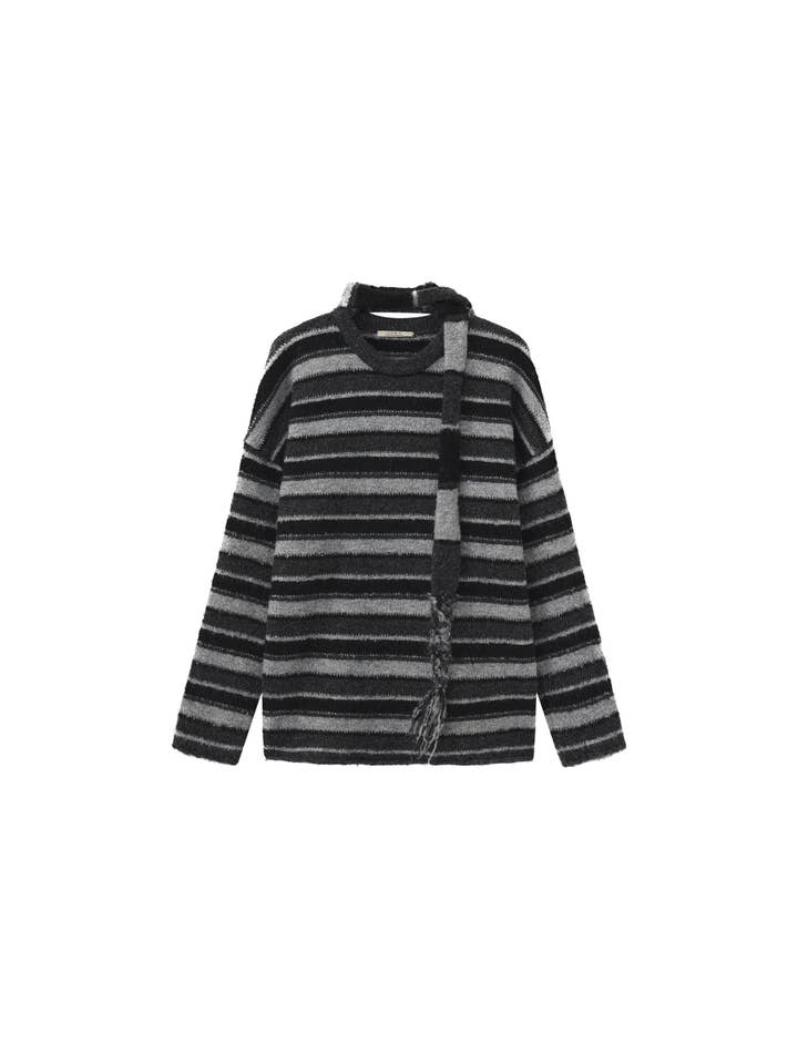 CUBIC - Wholesale Knit Sweater - Women's - Retro Striped Pullover Sweater with Scarf