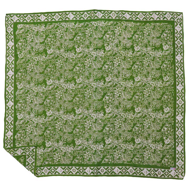 Stor 39" håndfarvet batik bandana, 100% blød bomuld, Grøn Ro for engroshandel hos Kasih Co-op