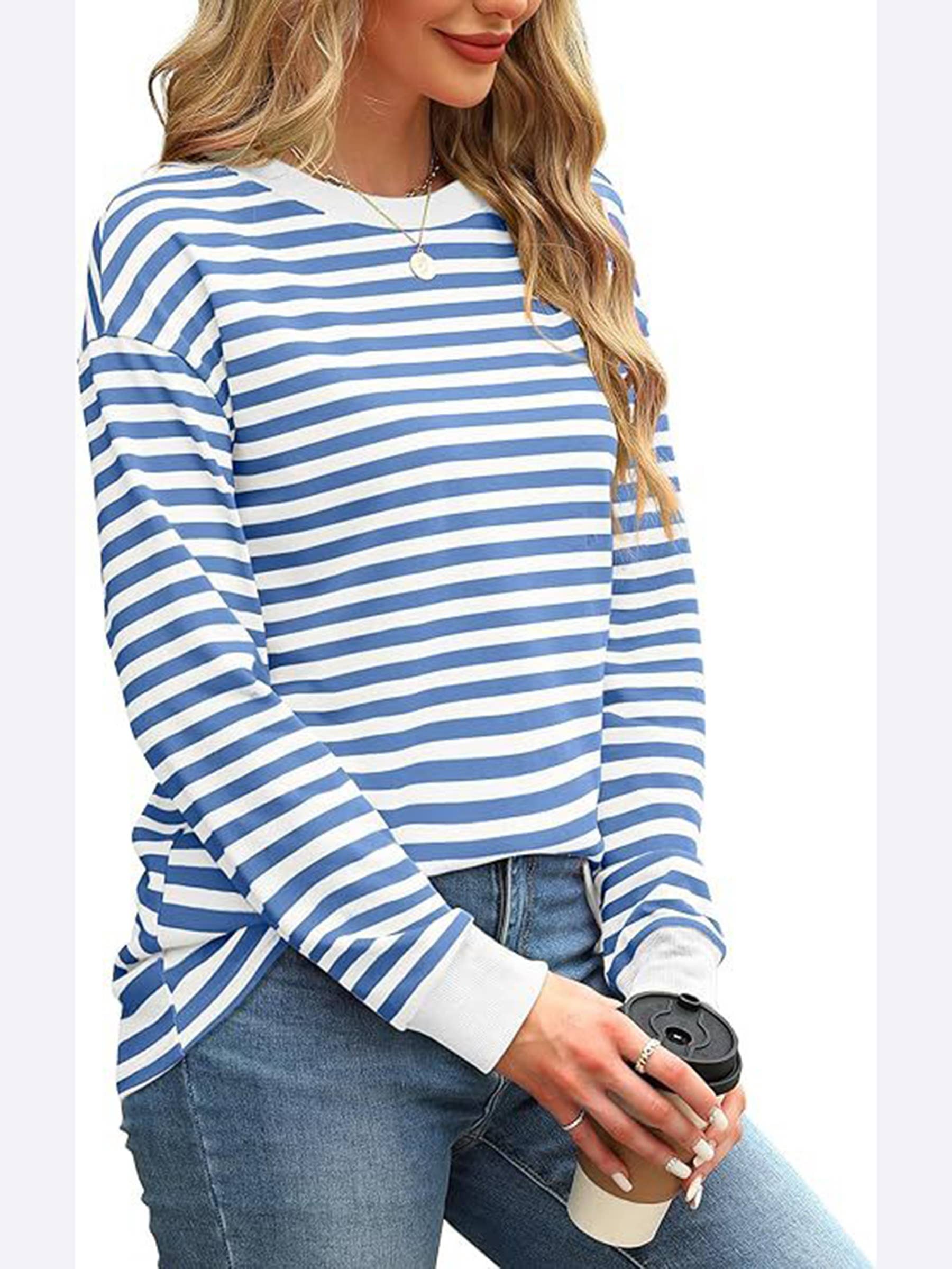Wholesalesir - Wholesale Tunic - Women's - Contrast Loose Round Neck Striped Long Sleeved Top1