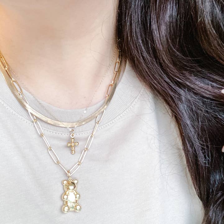 Amady Jewelry – Engroshandel Halskæde med vedhæng – Gummy Bear guld halskæde papirclips forgyldt kæde1