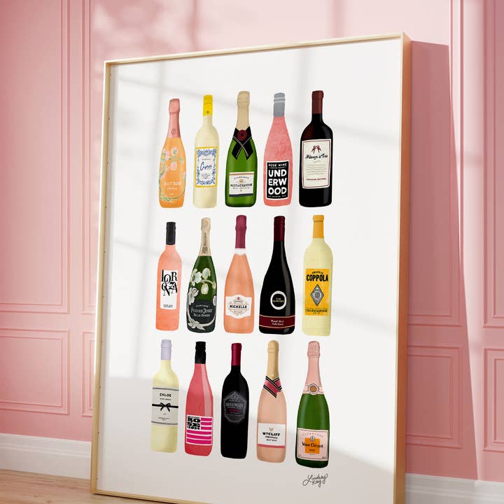 Lindsey Kay Collective - Wholesale Art Print - Wine and Chamapagne Bottles Illustration - Art Print4