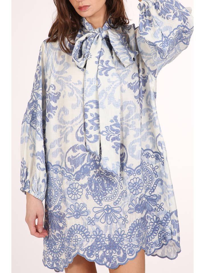 Beulah Style - Wholesale Dress - Women's - Abstract Floral Paisley Print Bowtie Mini Dress QC3155