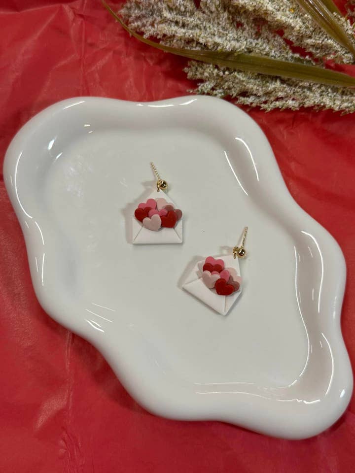 Heart Open Letters | Valentines Clay Earrings for wholesale by Watch Me Bloom