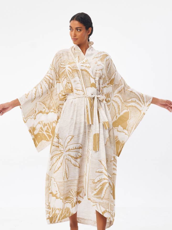 Lost in Paradise Taupe Mira Kimono for wholesale on Faire0