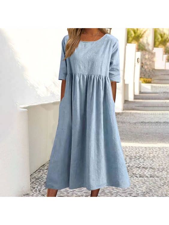 Sweetkama - Wholesale Dress - Women's - Ladies Round Neck Solid Color Daily Midi Dress 2302