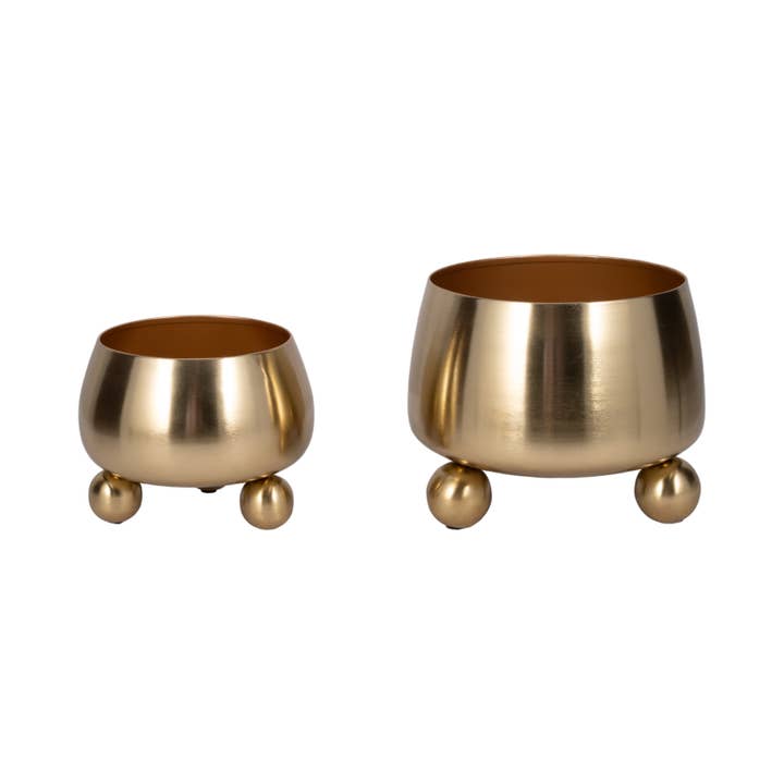 Sagebrook Home - Wholesale Plant Pot - Planters Set of 2 - Gold Metal Round with Ball Feet, 9/11 in6