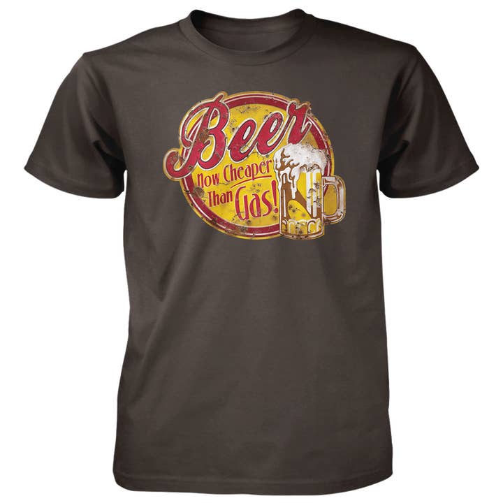 T-shirt de Algodão 4,5 oz com Sinal de Cerveja Mais Barata que Gasolina por atacado de Jester Clothing Company