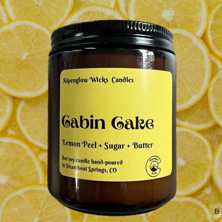 Alpenglow Wicks Candles - Wholesale Jar/Filled Candle - Cabin Cake 8oz Soy Candle