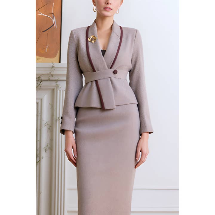 Ensemble Blazer en Tweed à Chevrons avec Jupe X0398LS pour la vente par XHHH Inc