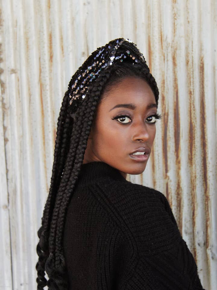 Radio City Sequin Top Knot Headband for wholesale by BANDED