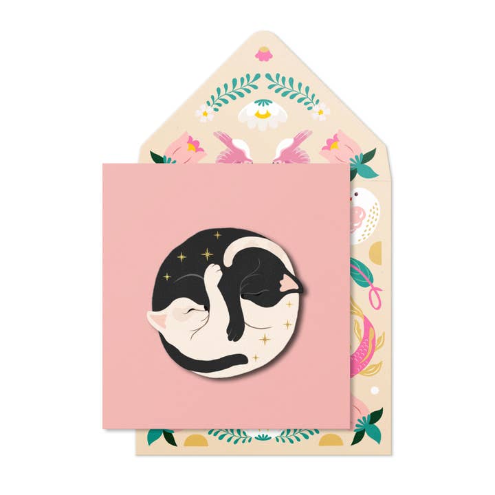 Yin-Yang Cats, Blank Handmade Greeting Card for wholesale by Tache