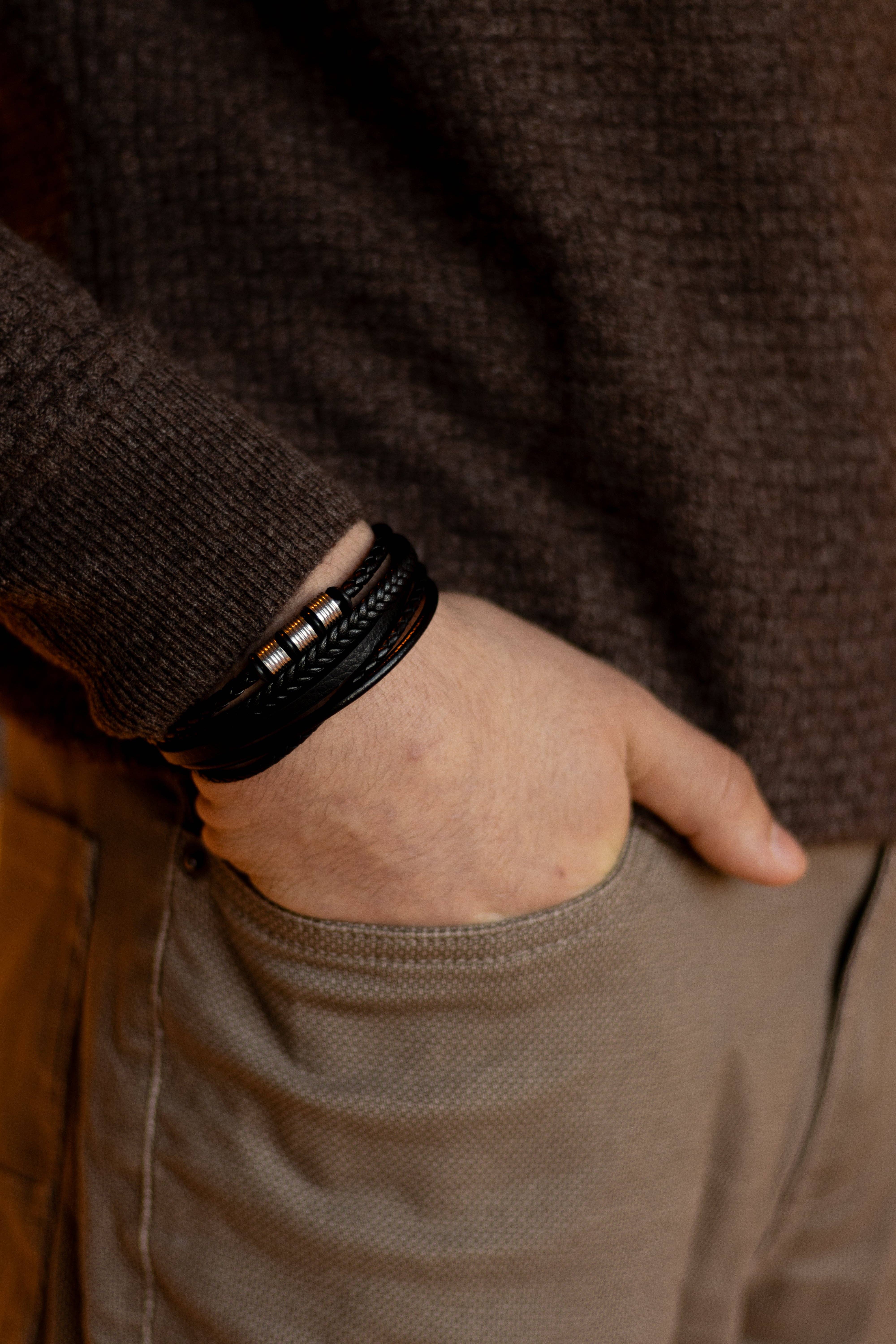 Sedy Jewelry - Wholesale Jewelry - Men's - Men’s Leather Bracelet with Gold or Silver Stainless Steel6