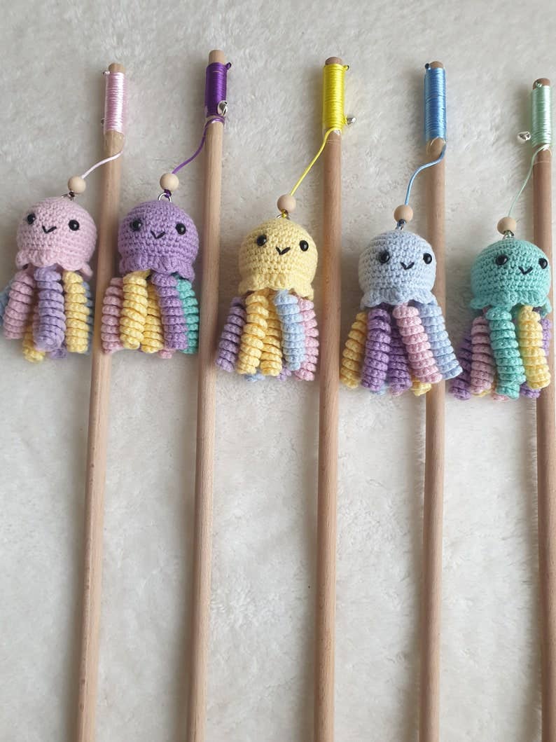 DIYSTORE - Vente Jouet – chat - canne à pêche pieuvre, jouet pour chat mignon, baguette pour chat, jouets pour chat méduse, canne à pêche pour chats, pêche pour chat, jouet pour chat à la cataire, canne en bois pour chat1