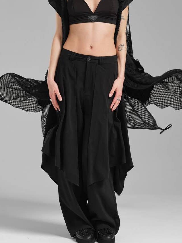 Asymmetric Black Long Vest – Mesh Tunic with Sateen Pockets for wholesale by DesignofBoho