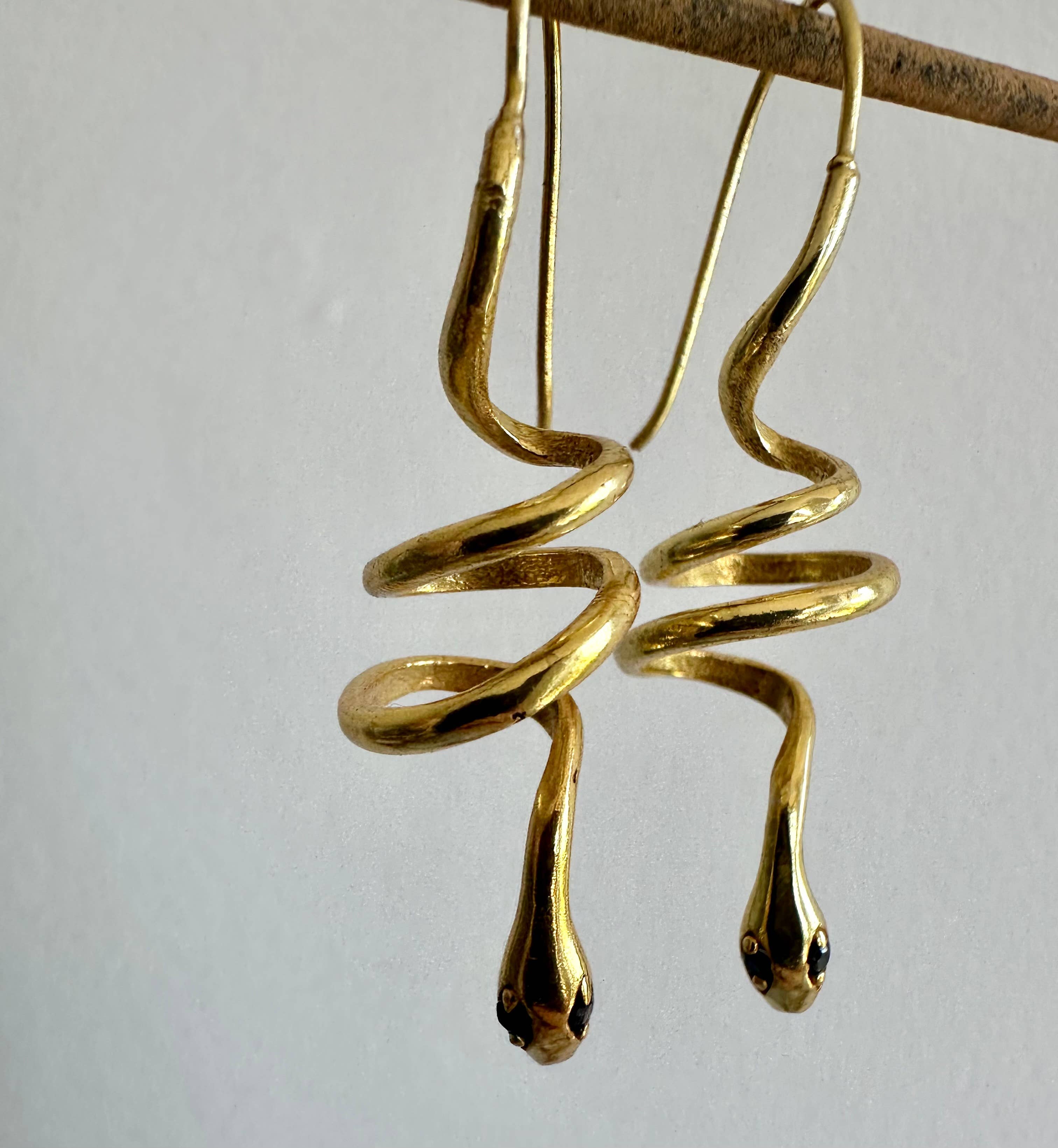 Anokhi Green | Handmade Gemstone Jewelry - Wholesale Hoop Earrings - Green Zircon Eyes | Gold Snake Hoop Earrings | Spiral Snake2