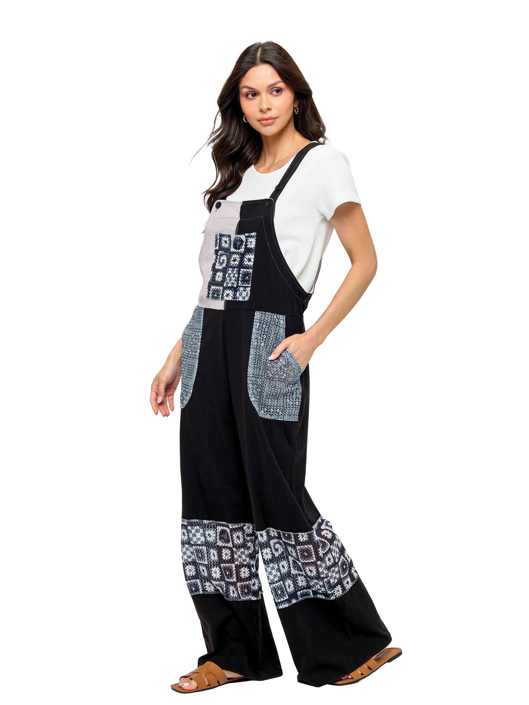 Yak & Yeti - Vendita all'ingrosso Salopette - Donna - Complessivo Boho a Blocchi di Colore con Applicazione in Pizzo2