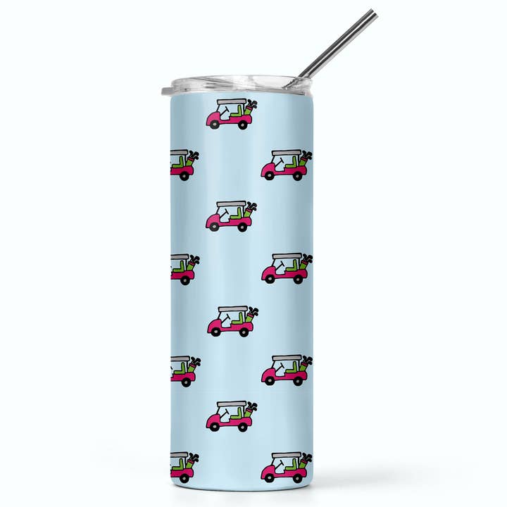 Slim Tumbler With Lid/metal Straw - golf cart for wholesale by tinted pearl DESIGNS