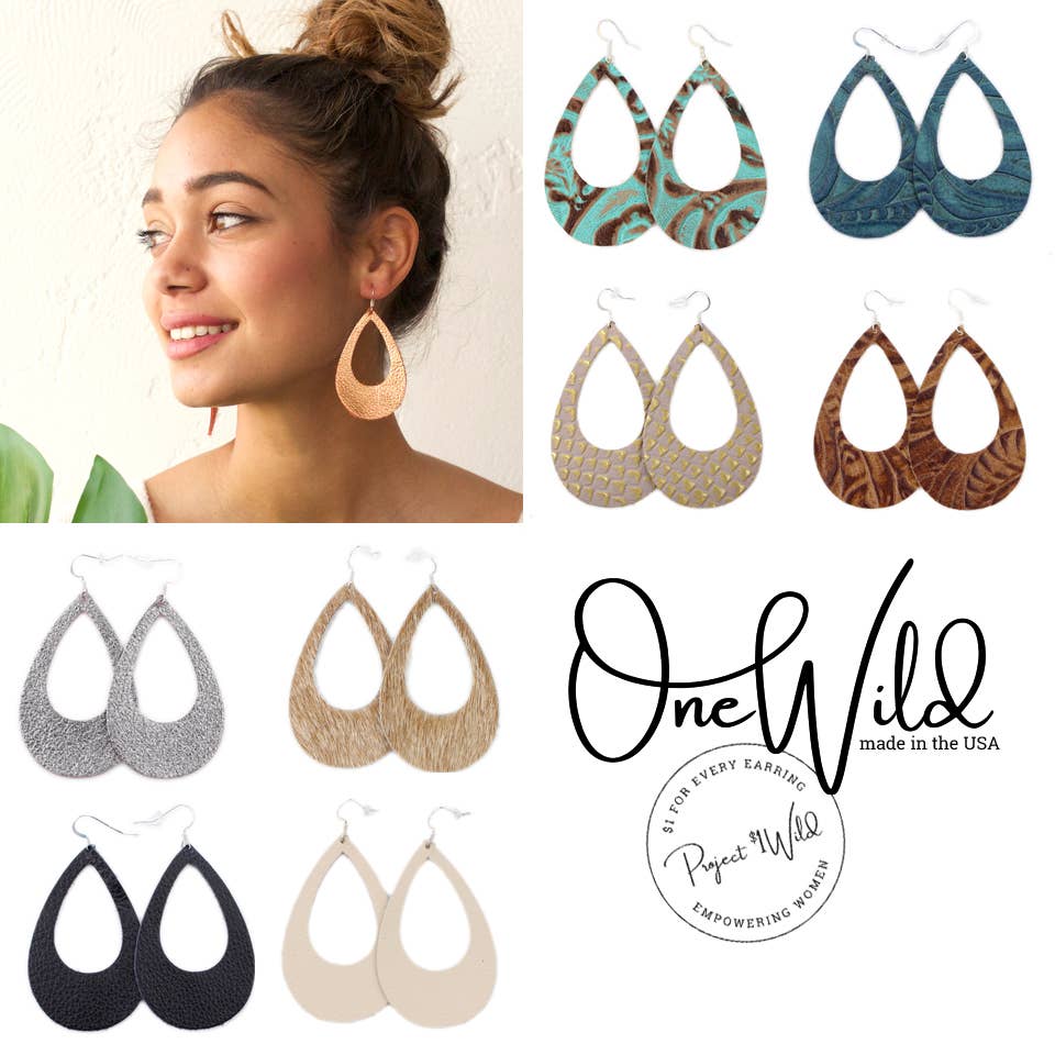 OneWild - Wholesale Dangle Earrings - Tooled Red - The Eclipse Leather Earrings4