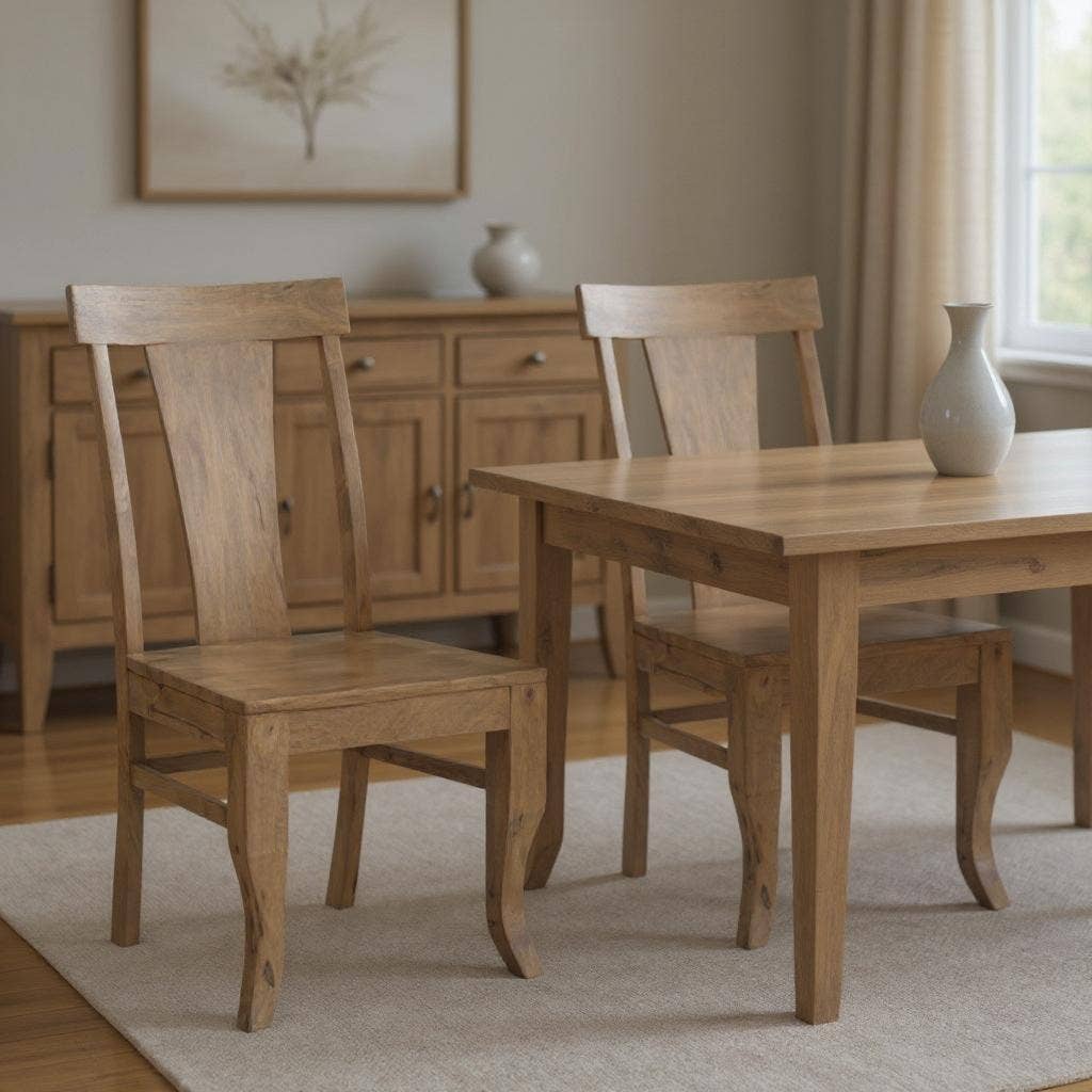 HomeRoots - Venta al por mayor Sillas - Juego de dos sillas de comedor laterales de madera maciza marrón con respaldo de listones1