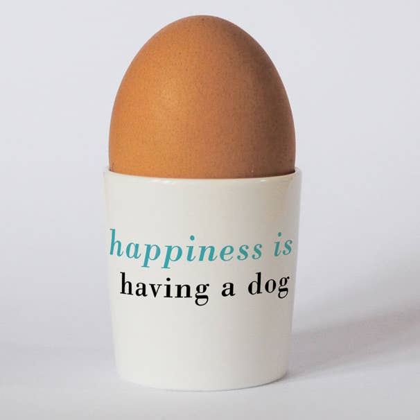 Happiness Black Lab Egg Cup Turquoise for wholesale by Repeat Repeat