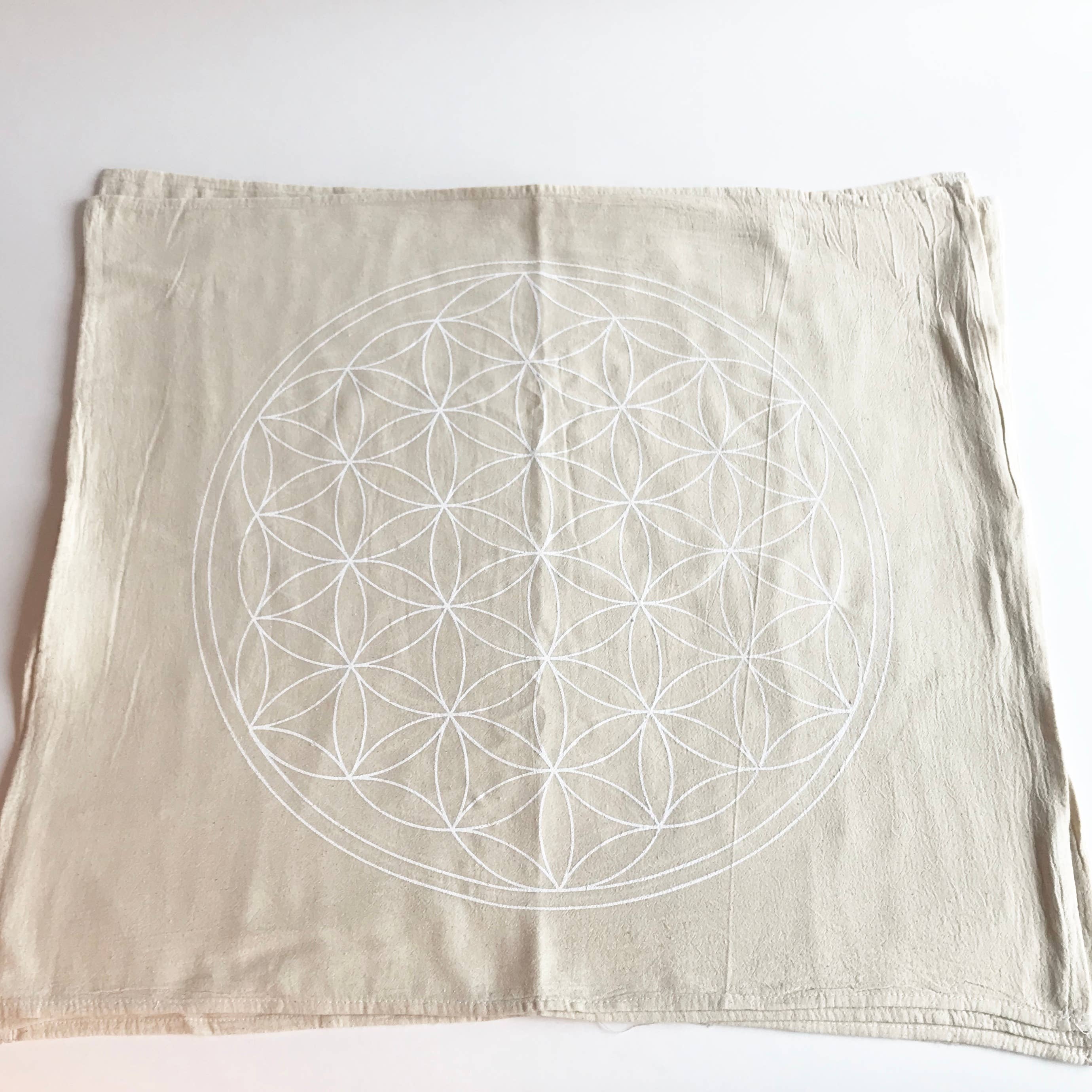 Crystal Grids - Wholesale Meditation Supplies - XL Flower of Life - White Ink - Crystal Grid Cloth5