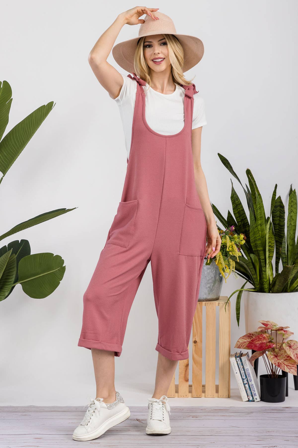 Celeste Clothing – Engroshandel Jumpsuit - Dame – CASUAL RIB CAPRI JUMPSUIT MED LOMMER -CP338737