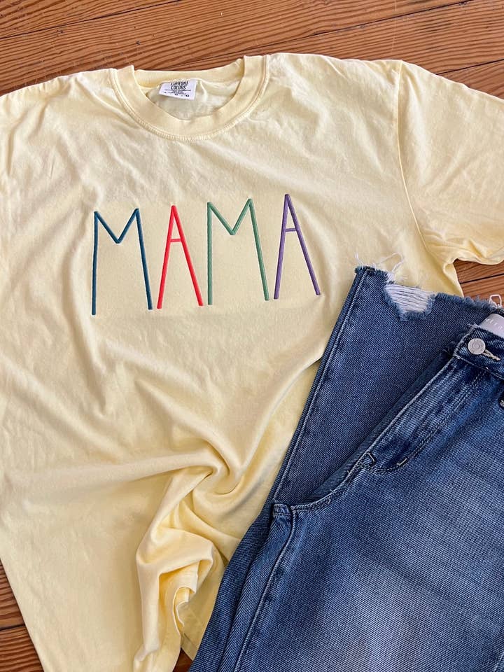 Camiseta Bordada Yellow Mama para venta al por mayor de Lhite Graphics