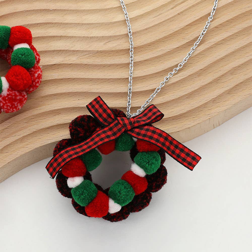 Sensibling Corp. - Wholesale Pendant/Charm Necklace - Bow Pom Pom Wreath Long Pendant Necklace2
