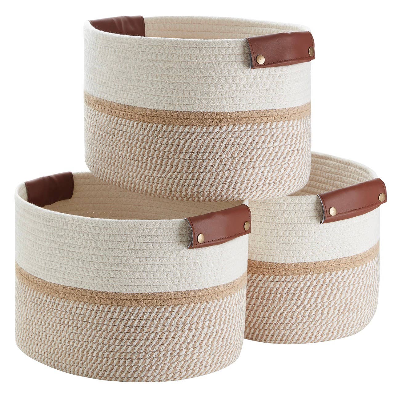 Ornavo Home - Wholesale Basket - 3 Pack Woven Cotton Rope Shelf Storage Basket with Handles10