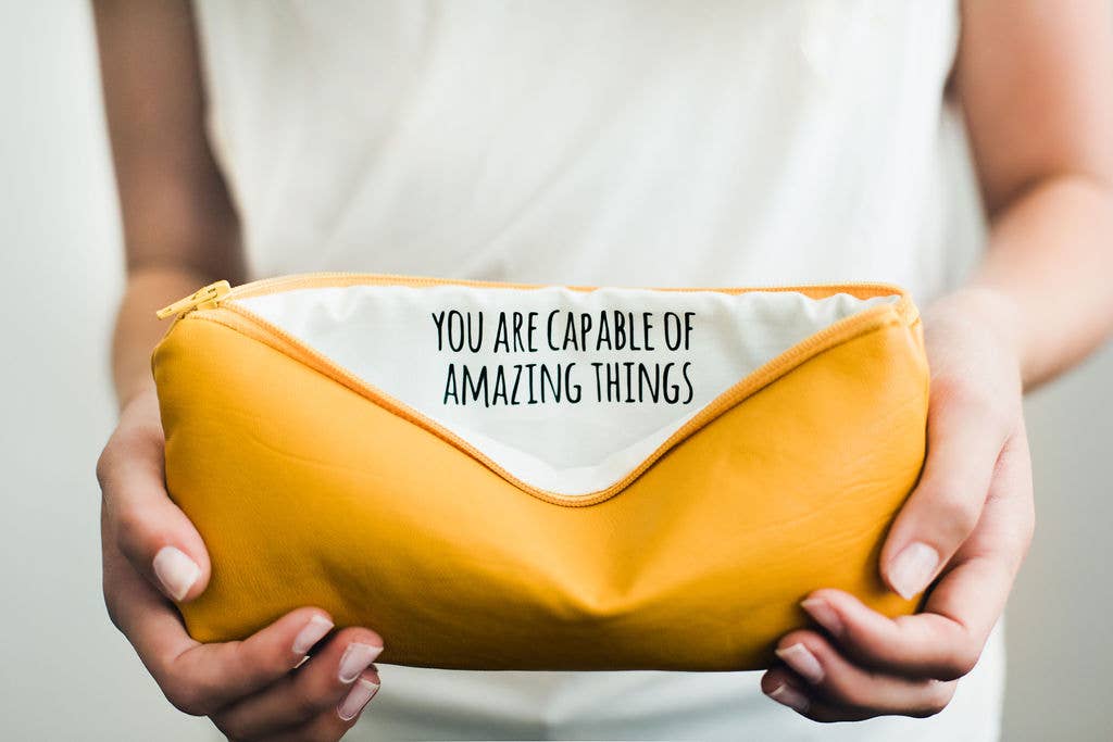 SANDRA SMITH LLC - Wholesale Pencil Case/Pouch - Hi Again Love You - Mustard Faux Leather Pencil Pouch3