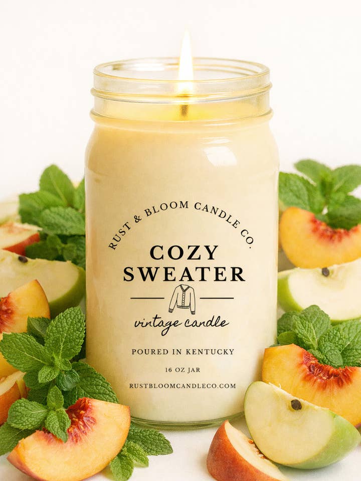 Cozy Sweater 16 Oz Soy Candle for wholesale by Rust & Bloom Candle Co