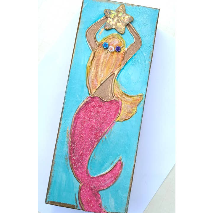 Coddiwomple - Vente Tableau/dessin - Sirène à paillettes | plage côtière nautique sous la mer Ariel1