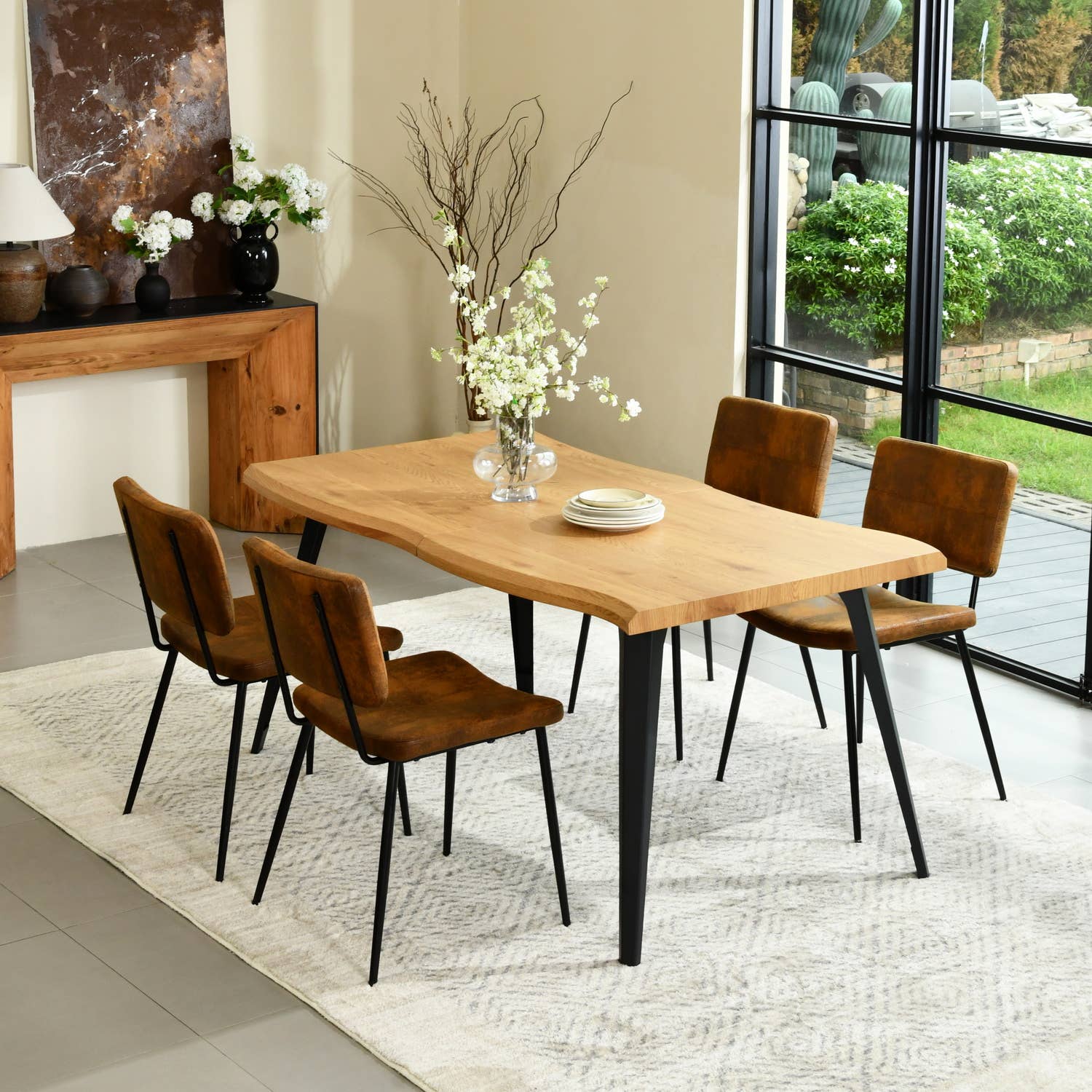 39F Inc. - Wholesale Chair - 5-Piece Dining Set-63" Wave-Edge Table and Chair Options6