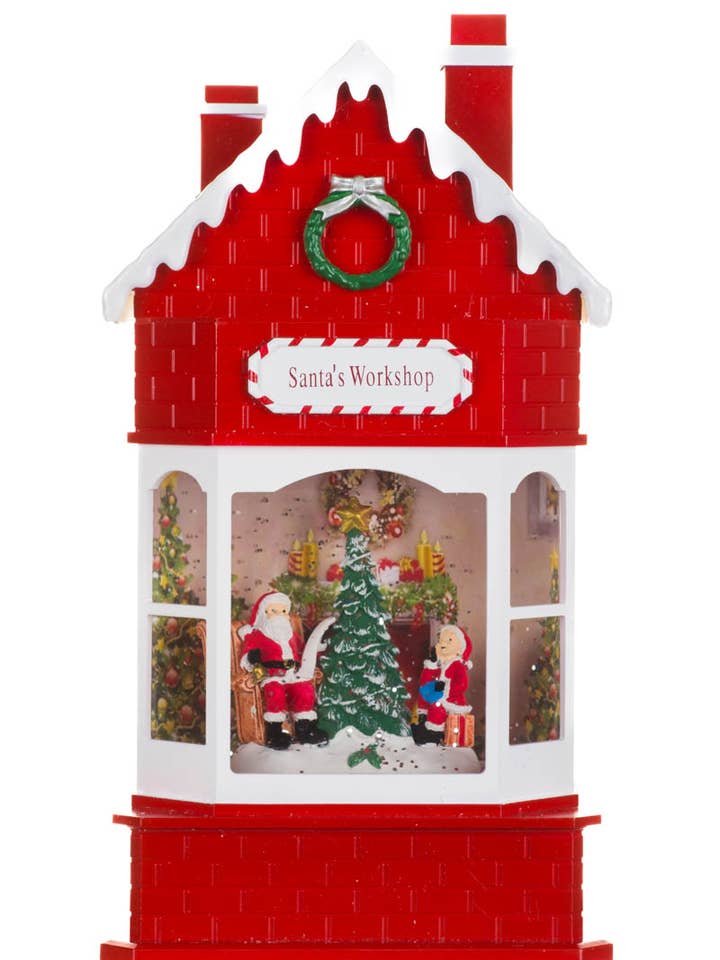 Red Led Santa'S Workshop Snow Globe W/ Swirling Glitter for wholesale by Starlight Collection