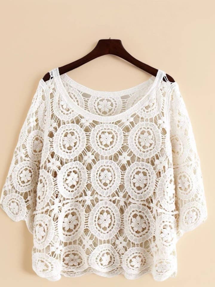 Crosa - Florale Häkelspitze Top – Luftige Frühlings-/Sommerbluse für den Großhandel von Funkyrel® Atzbranding Limited