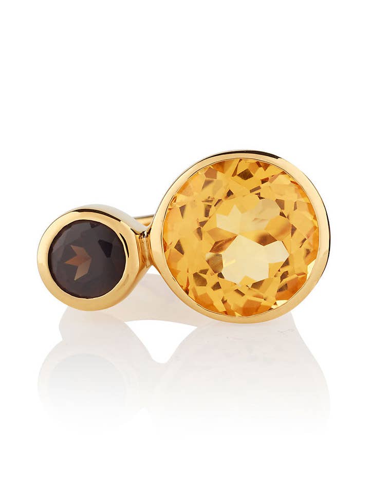 Lana Guldring Med Grön Citrin och Rökkvarts för wholesale av Manja