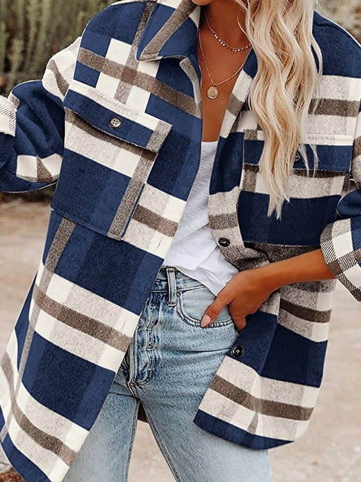 NINEXIS - Wholesale Shirt Jacket/Shacket - Women's - CWOCO0273_PLAID POCKET BUTTON FLANNEL SHIRT JACKET2