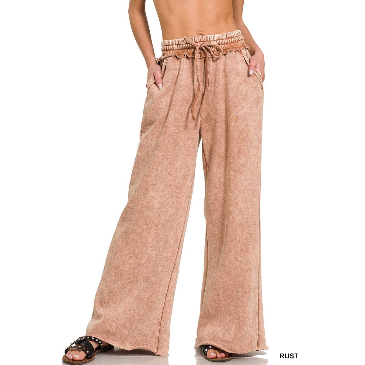 Apolline – Großhandel Hose – Damen – Apolline Acid-Wash Fleece Palazzohose mit Taschen11