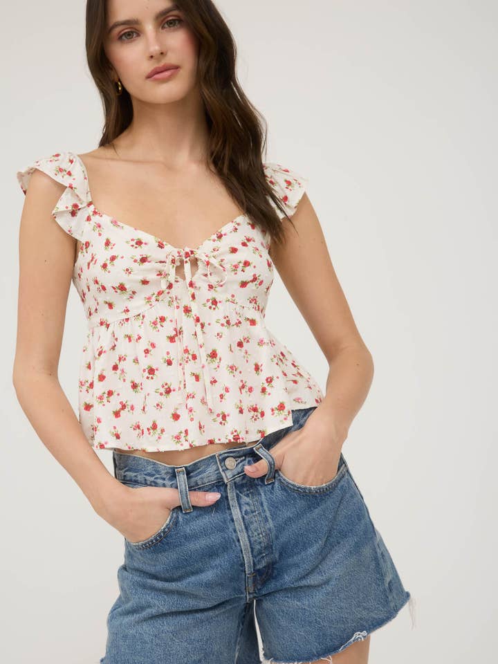 Blu Pepper - Wholesale Blouse - Women's - FLORAL CLIP DOT FRONT TIE WITH CUT-OUT CROP TOP10