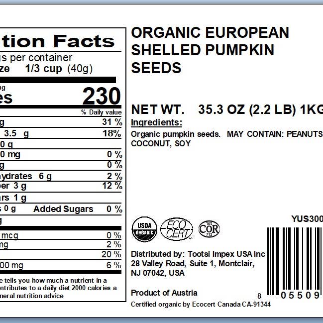 Yupik - Wholesale Seeds/Kernels - Yupik Organic European Shelled Pumpkin Seeds/Kernels, 2.2 lb