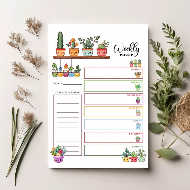 8x5 cute plant clipart weekly Planner 52 pages. Eco Friendly for wholesale by Missh Shop