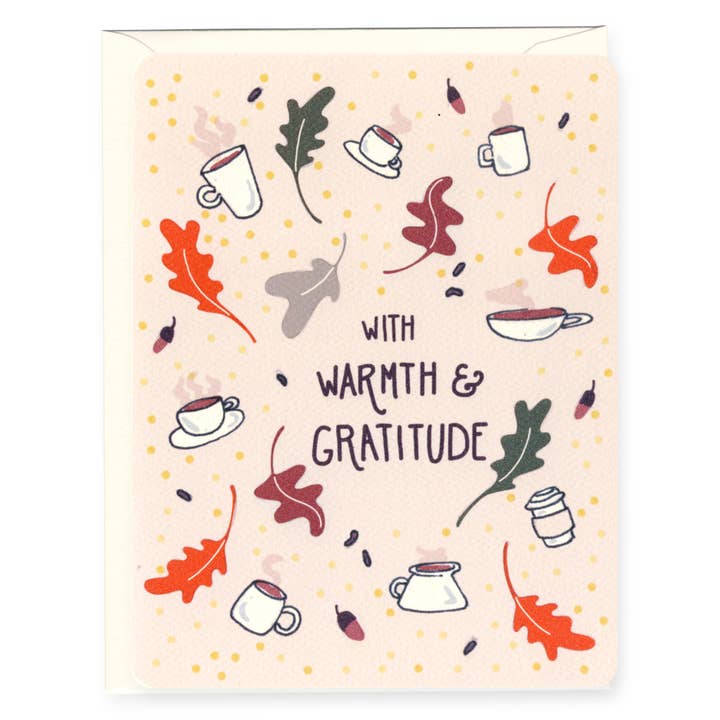 Warmth and Gratitude Coffee Greeting Card for wholesale by H.macdo Paper Co.