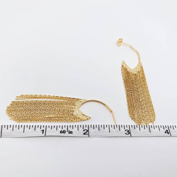 Mio Queena - Wholesale Tassel Earrings - 18K Gold-plated Chain Tassel Post Earrings2